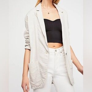 Free People Cream Oversized Linen Blazer